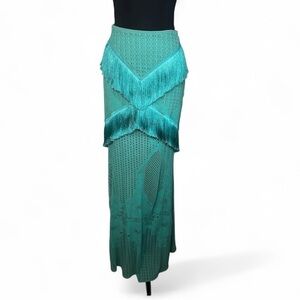 NWT PatBO fringe & lace teal green maxi skirt crochet | size 4